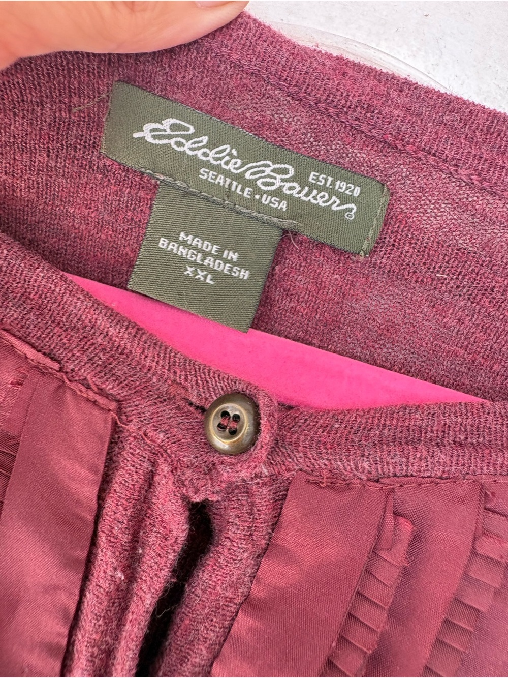 Eddie Bauer Ruffle-Front Cardigan in Raspberry Mix - Picture 3 of 4